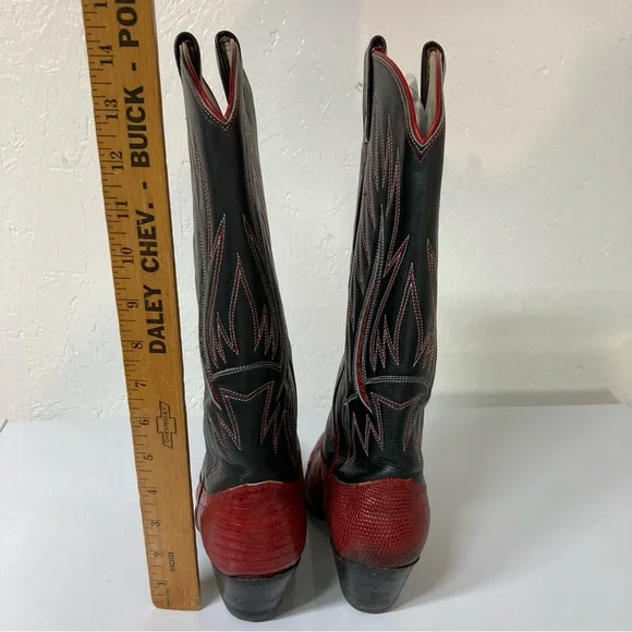 Ralph Lauren Lucchese Red Black leather Cowboy Western Boots vintage inlay 7 - Picture 7 of 16